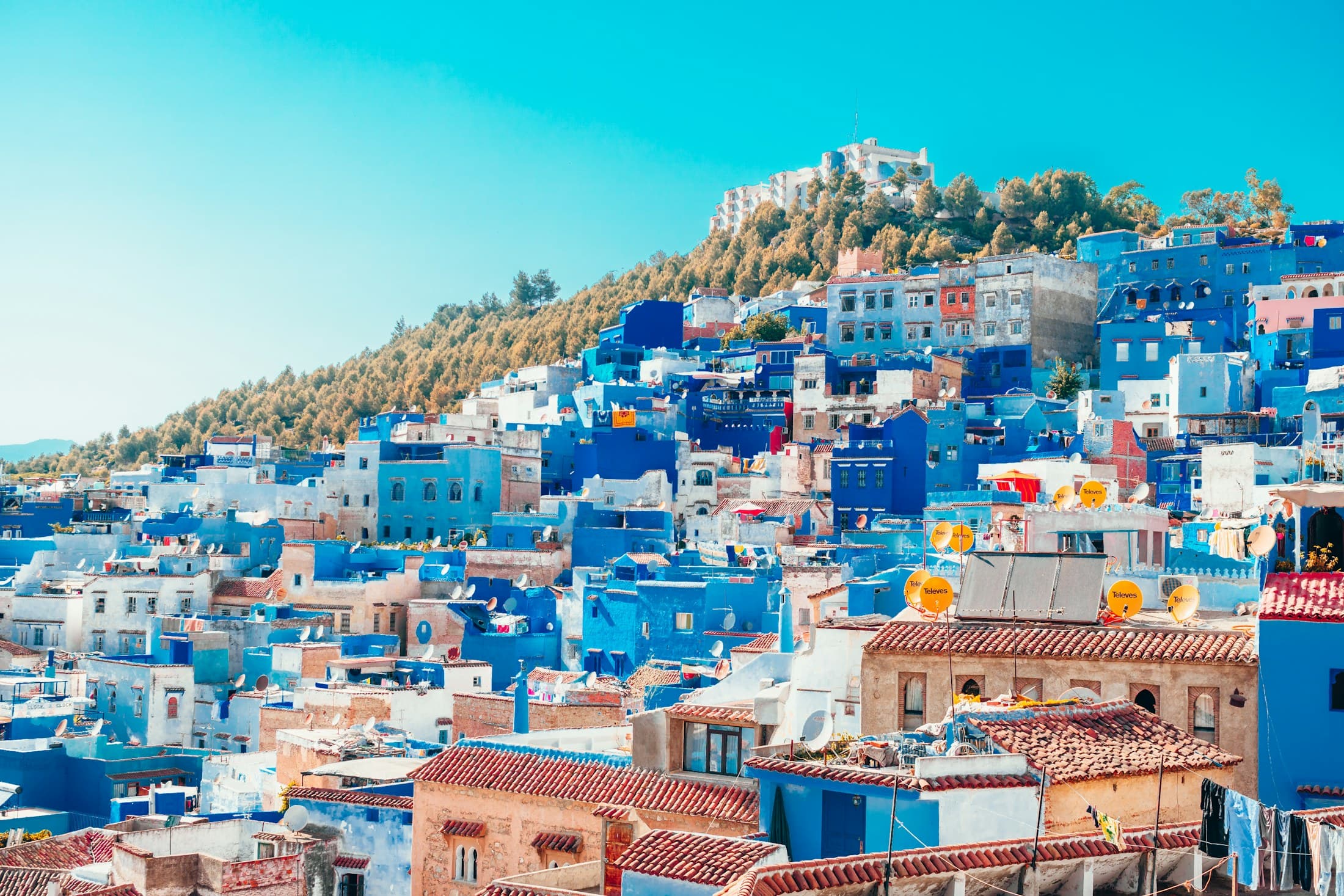 Blue-washed houses cascading down the hillside in Chefchaouen